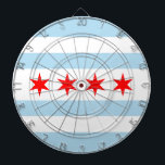 Flag of Chicago, Illinois Dartboard Dartscheibe<br><div class="desc">Dartboard with flag of city of Chicago (largest city in Illinois),  white and light blue striped flag with four red stars</div>