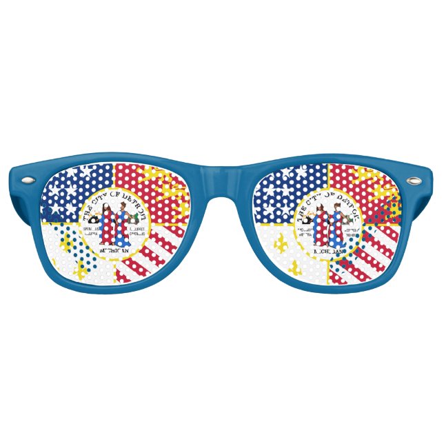 Flag of Detroit, Michigan Retro Sunglasses Partybrille (Vorderseite)