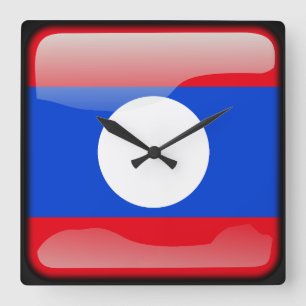 Flag of Laos Quadratische Wanduhr