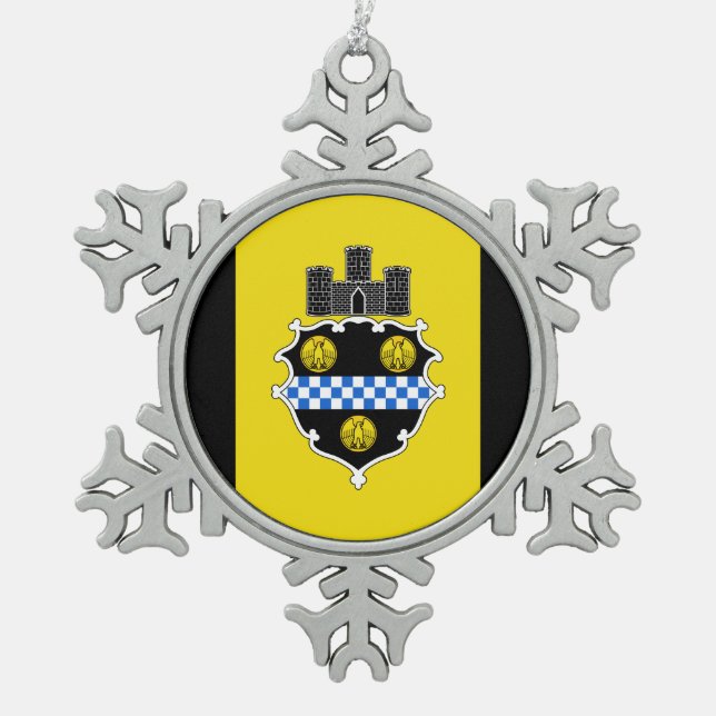 Flag of Pittsburgh, Pennsylvania Snowflake Pewter  Schneeflocken Zinn-Ornament (Vorderseite)