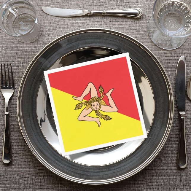 Flag of Sicily Sicilian Party & Dinner Serviette (Flag of Sicily Napkins for Sicilian Dinner Table and Celebrations)