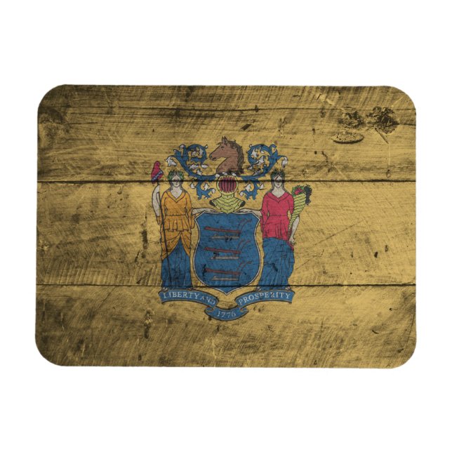 Flag Old Wood New Jersey Magnet (Horizontal)