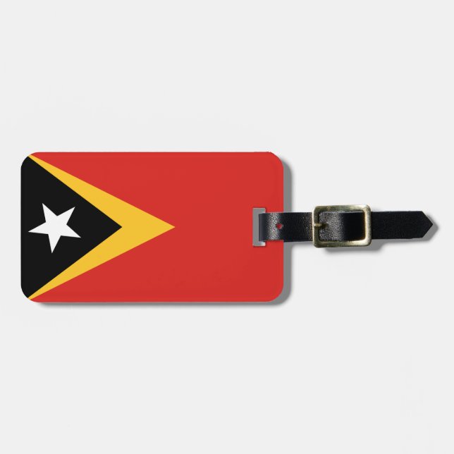 Flag Ost-Timor-Gepäckmarke mit Ledergurt Gepäckanhänger (Vorderseite horizontal)