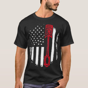 Flag Patriotic American Auto Mechanic Piston USA T-Shirt