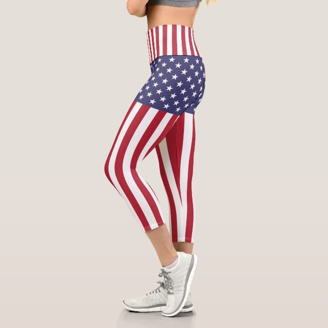 Flag Patriotic Red White Blue US Flagge Capri Leggings (Links)