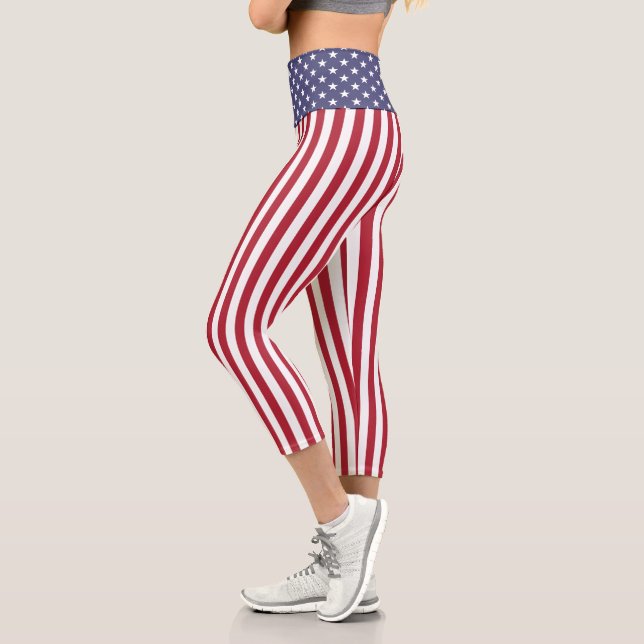 Flag Patriotic Red White Blue US Flagge Capri Leggings (Links)