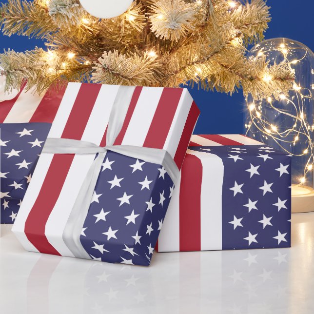 Flag Patriotic Red White Blue US Flagge Geschenkpapier (Feiertage)