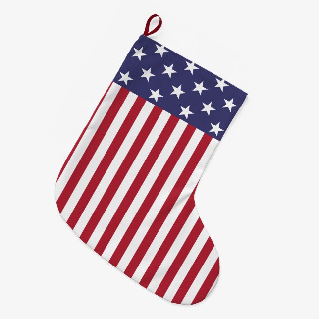 Flag Patriotic Red White Blue US Flagge Großer Weihnachtsstrumpf (Vorderansicht (hängend))