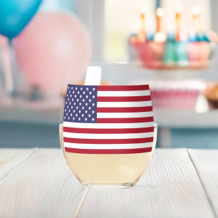 Flag Patriotic Red White Blue US Flagge Weinglas Ohne Stiel