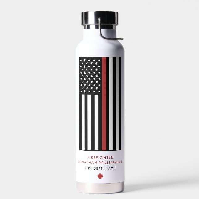 Flag "personalisierter Feuerwehrmann mit dünner ro Trinkflasche (Links)