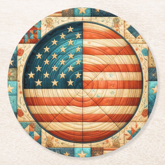 Flag Quilt Runder Pappuntersetzer (Vorderseite)