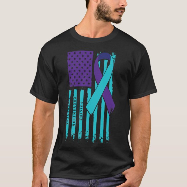Flag Ribbon Suicide Bewusstsein psychische Gesundh T-Shirt (Vorderseite)