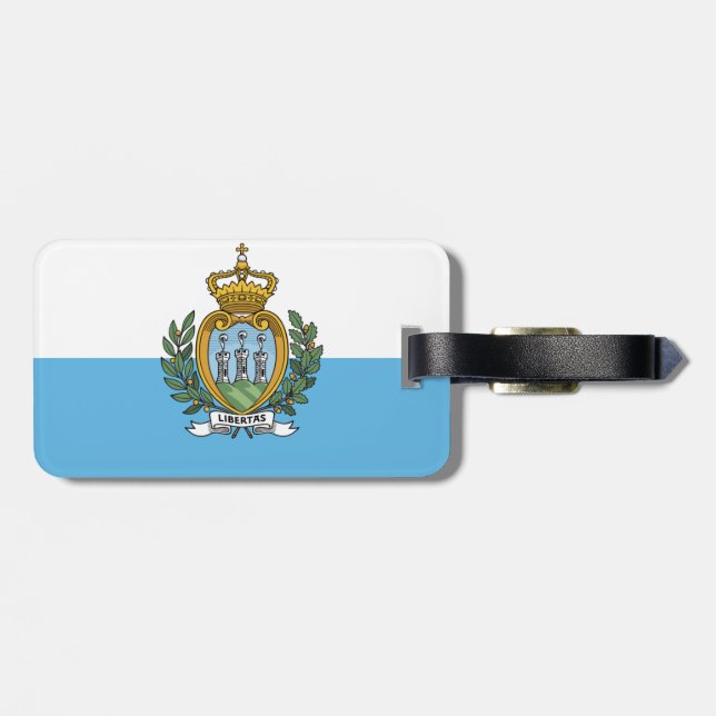 Flag San Marino Gepäckmarke mit Lederband Gepäckanhänger (Rückseite horizontal)