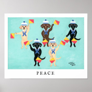Flag Semaphore Labradors senden Nachricht von PEAC Poster