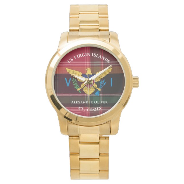 Flag St. Croix Madras Custom Jungfrau Islands Armbanduhr (Vorderseite)