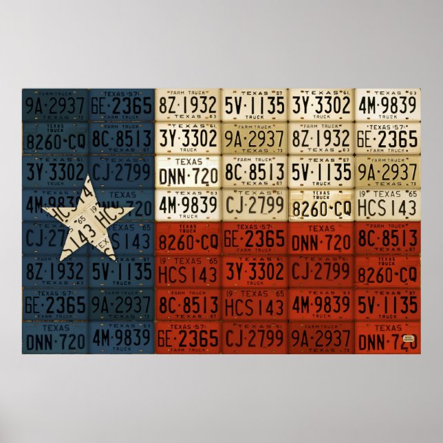 Flag Texas Lone Star Staat Lizenzschild Art Poster (Vorne)