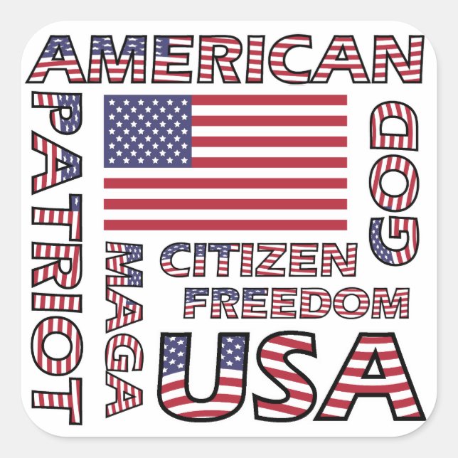 Flag Text American Patriotic Quadratischer Aufkleber (Vorderseite)