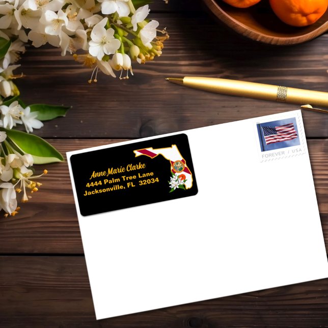 Flag und Blume Orange Blossom für benutzerdefinier Adressaufkleber (Von Creator hochgeladen)