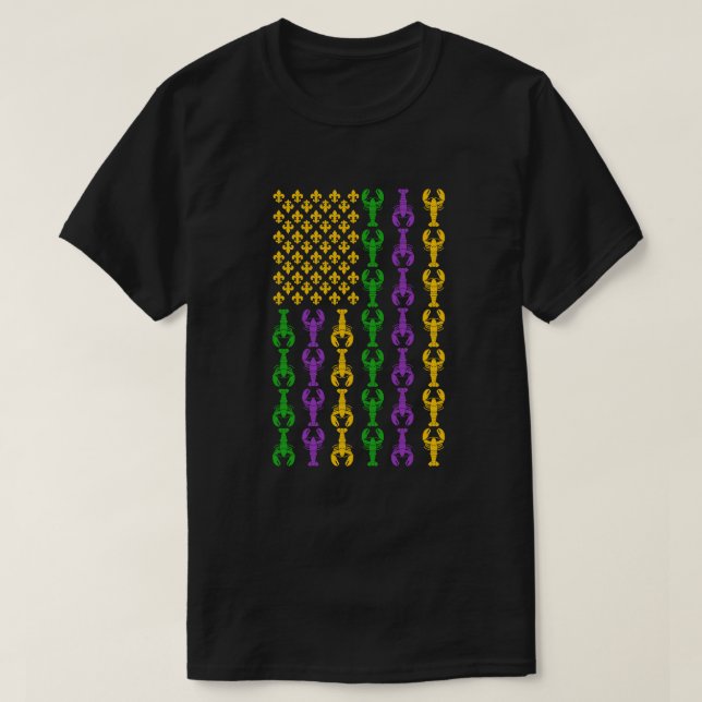 Flag US Mardi Gras mit Lilie Crawfish T-Shirt (Design vorne)