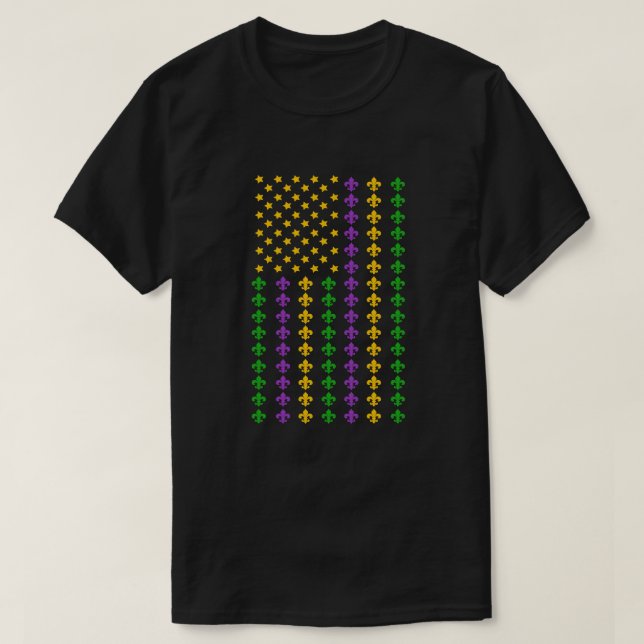 Flag US Mardi Gras mit Lilie Patriotic T-Shirt (Design vorne)