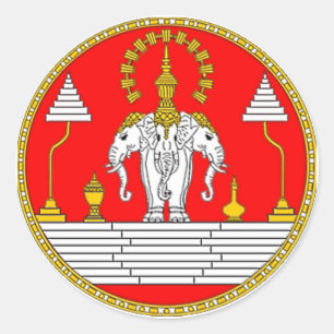 FLAG VON LAOS DREI KOPFELEPHANT RUNDER AUFKLEBER