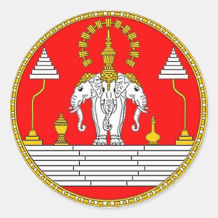 FLAG VON LAOS DREI KOPFELEPHANT RUNDER AUFKLEBER