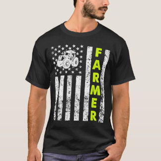 Flag With Tractor Patriotic Farmer T-Shirt