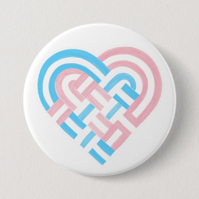 Flag Woven Heart Trans Transgender Pride Rosa Blau Button (Vorderseite)