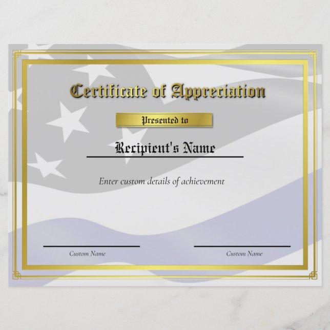 Flag-Zertifikat für benutzerdefinierte Thin Blue L (Vorderseite)