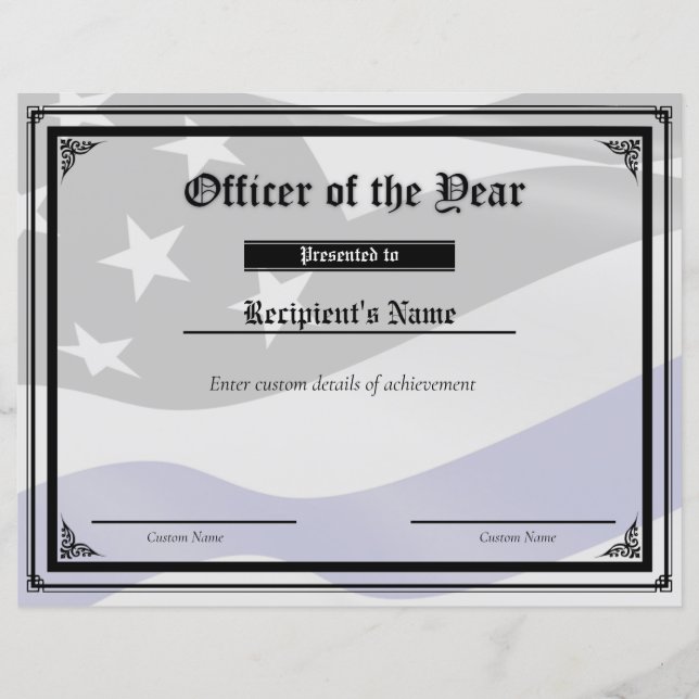Flag-Zertifikat für benutzerdefinierte Thin Blue L (Vorderseite)