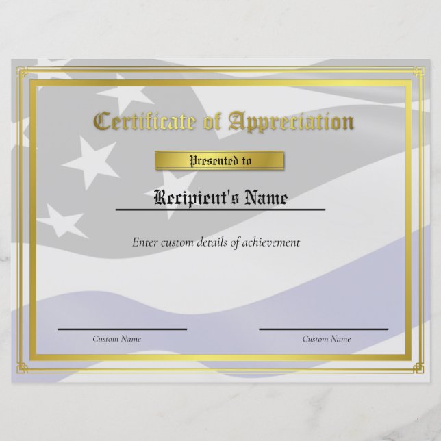Flag-Zertifikat für benutzerdefinierte Thin Blue L (Vorderseite)