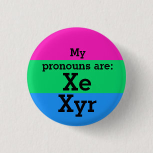 Flag zur Polysexualität mit Xe/Xyr Pronouns Button