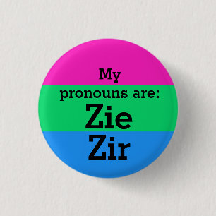 Flag zur Polysexualität mit Zie/Zir Pronouns Button