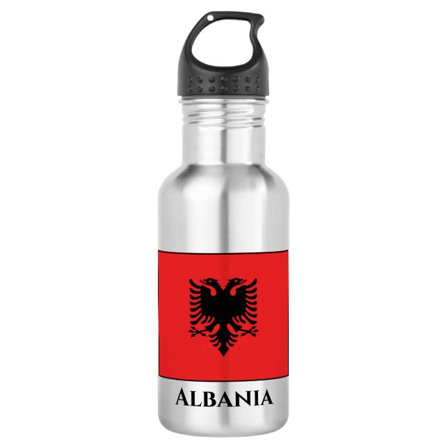 Flagge Albaniens (Albanisch) Edelstahlflasche (Vorderseite)