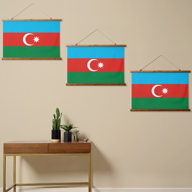Flagge Aserbaidschans Wandteppich Mit Holzrahmen (Asymmetrisch)