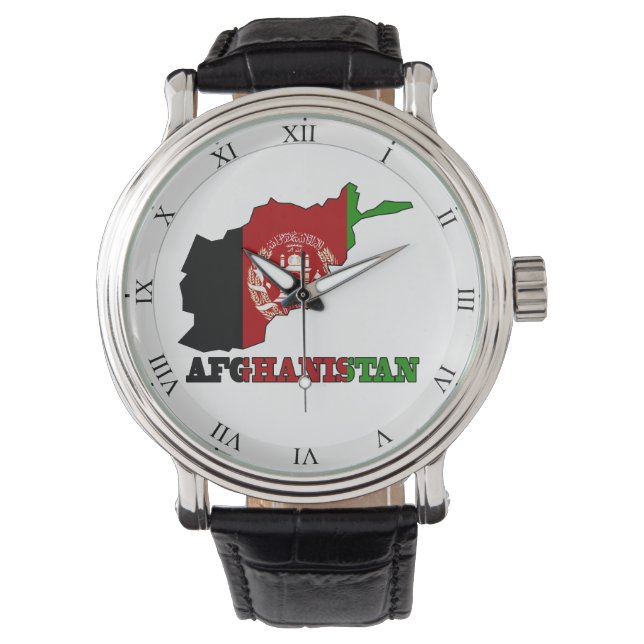 Flagge auf Karte Afghanistans Armbanduhr (Vorderseite)