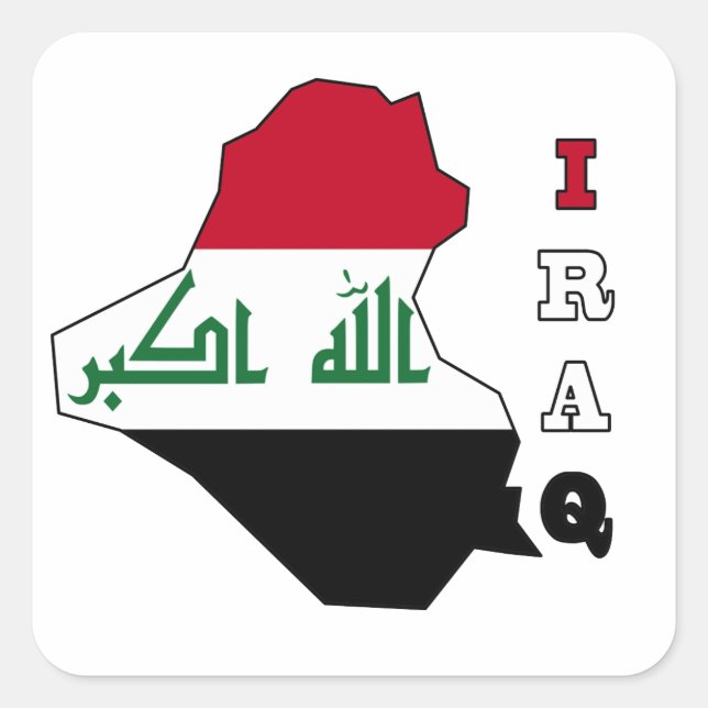 Flagge auf Karte des Irak Quadratischer Aufkleber (Vorderseite)
