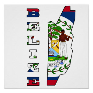 Flagge auf Karte von Belize Poster