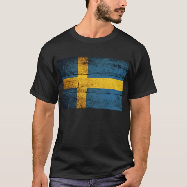 Flagge aus Holz, Schweden; T-Shirt (Vorderseite)