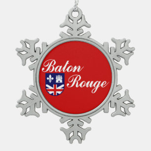 Flagge Baton Rouge, Louisiana Snowflake Pewter Ch Schneeflocken Zinn-Ornament
