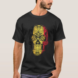 Flagge Belgiens für den Schädel und die Rose T-Shirt