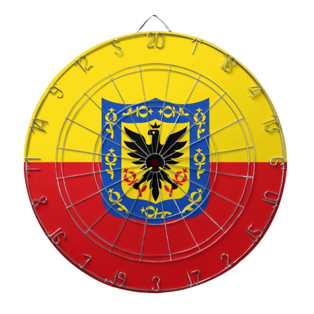 Flagge Bogotas, Dartboard Kolumbiens mit Darts Dartscheibe (vorne)