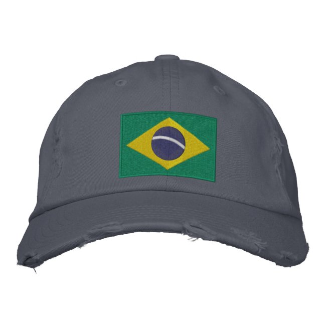 Flagge Brasiliens in Grün, Gelb und Blau Bestickte Baseballkappe (Vorderseite)