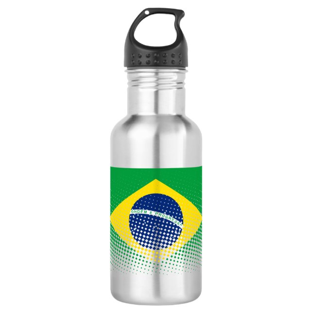 Flagge Brasiliens mit Halftone-Effekt Edelstahlflasche (Vorderseite)