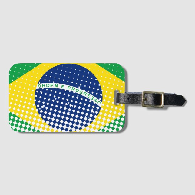Flagge Brasiliens mit Halftone-Effekt Gepäckanhänger (Vorderseite (Horizontal))