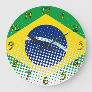 Flagge Brasiliens mit Halftone-Effekt Große Wanduhr