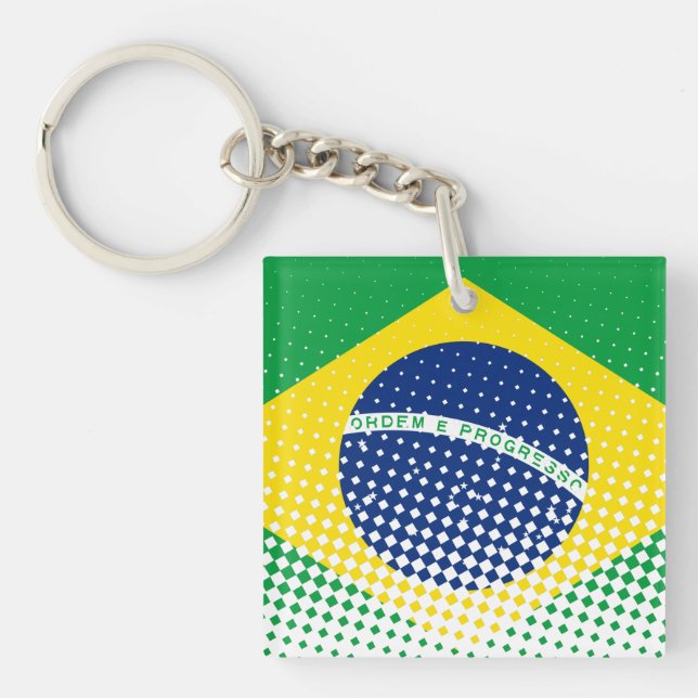 Flagge Brasiliens mit Halftone-Effekt Schlüsselanhänger (Vorderseite)