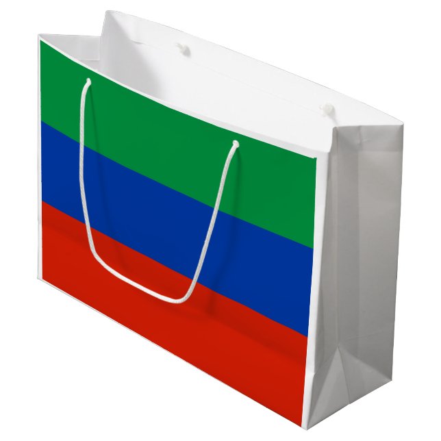 Flagge Dagestan Große Geschenktüte (Vorderseite Schrägansicht)