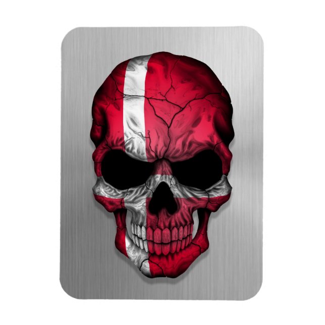 Flagge Dänemarks auf einem Stahlschädel Magnet (Vertikal)