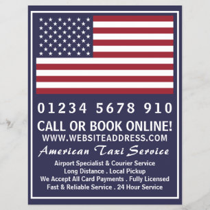 Flagge der amerikanischen Taxi‑Firma mit Preislist Flyer